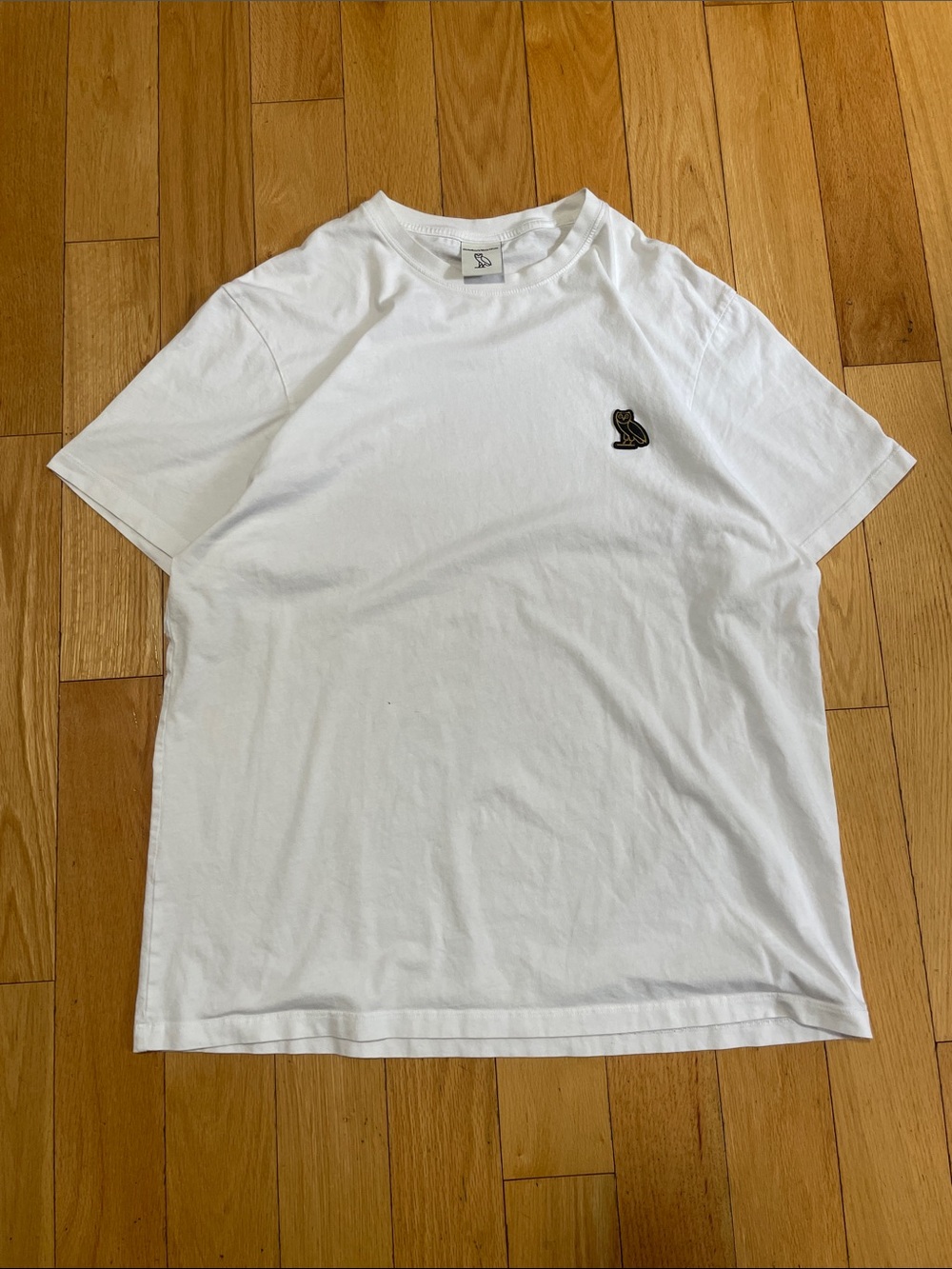 OVO White Short Sleeve Crewneck Tee with Owl Chest Patch